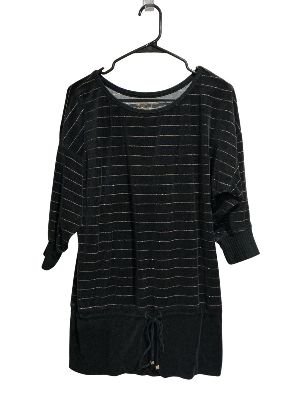 Victoria’s Secret Plush & Lush Black Velour Tunic Dress Gold Stripe